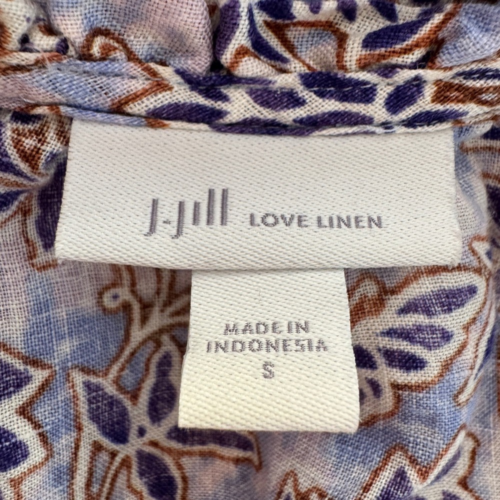 J Jill Linen Floral Puff Sleeve Ruffle Boho Top Oversized Small Artsy‎ Cottage - Picture 3 of 8
